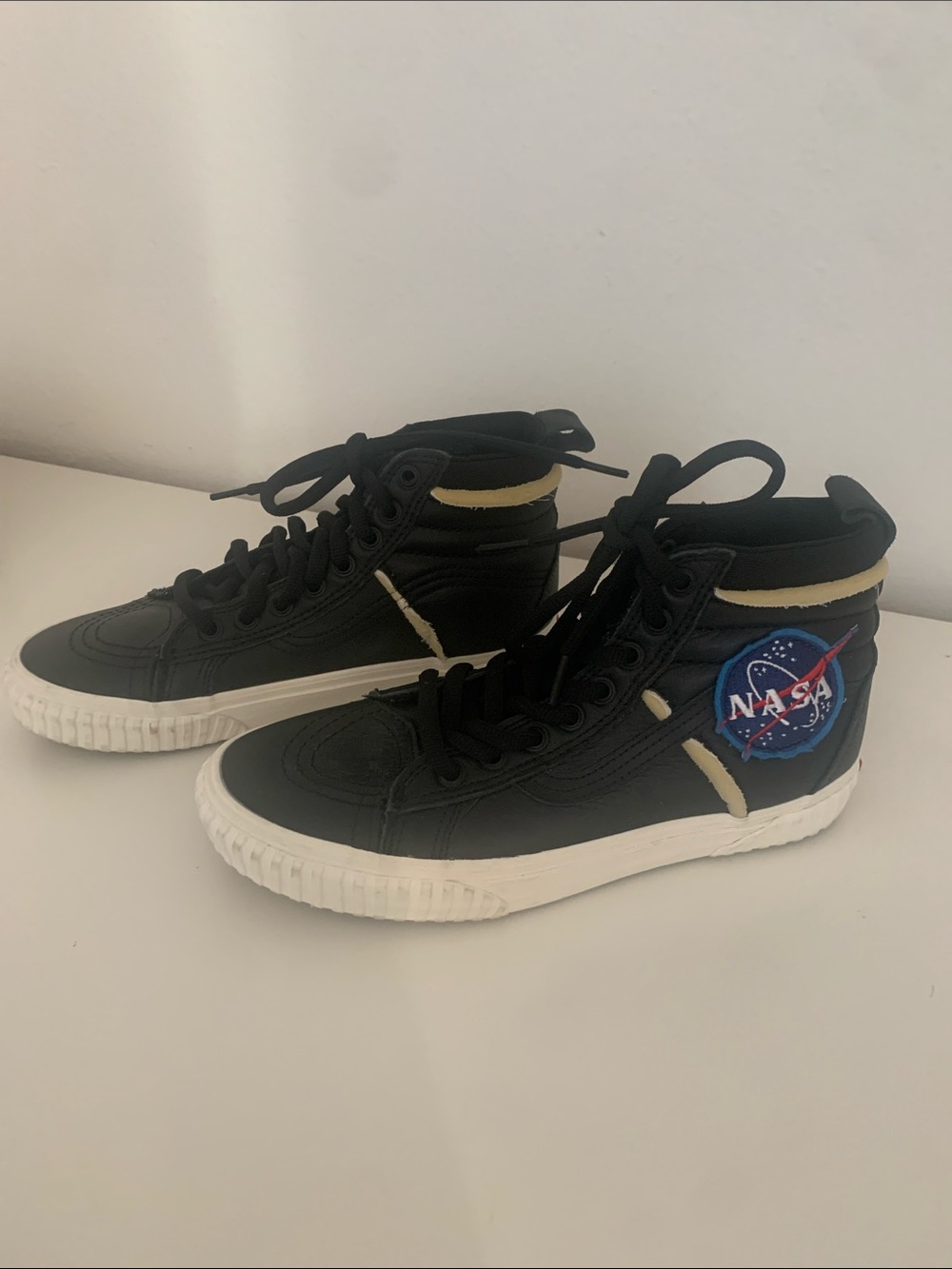 Vans Black High-Top Sneakers with NASA Patch and White Sole